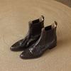 Womens Black Ankle Boots Pointed Toe Chunky Low Heel Slip On Chelsea Fall Winter Fashion Short