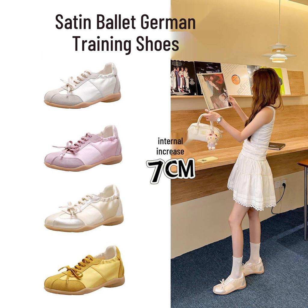 Women's Versatile Ballet-Style Summer Shoes with Lace-up, Inner Height Increase, and Soft Breathable Sole