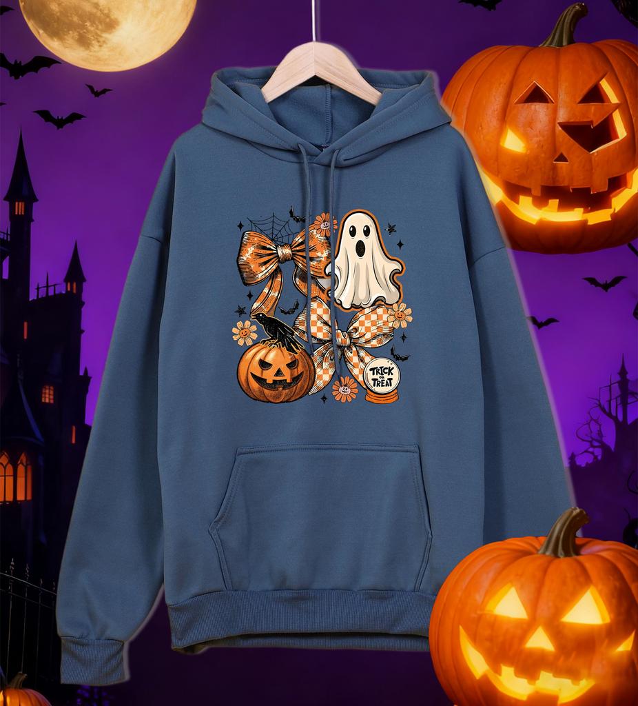 Happy Halloween Creative Bow Ghost Design Hoodies Men Pocket Autumn Hoody Casual Fleece Streetwear Oversized All-Match Pullovers