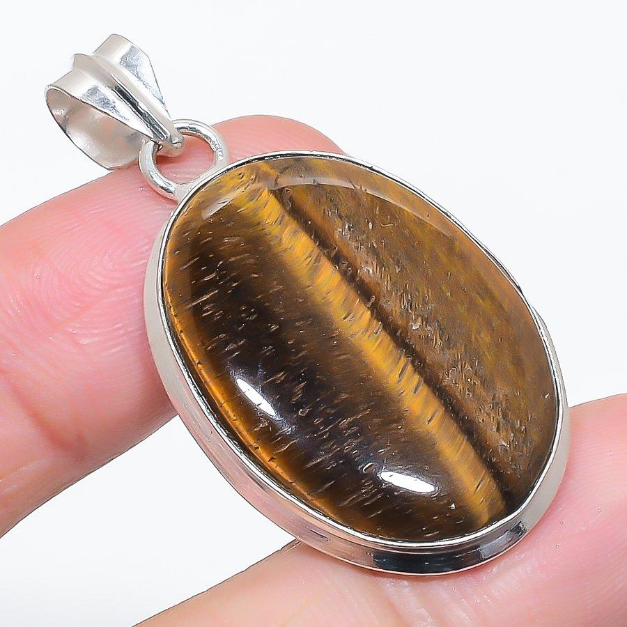Natural Tiger Eye Gemstone 925 Sterling Silver Jewelry Pendant 1.89" P7k99