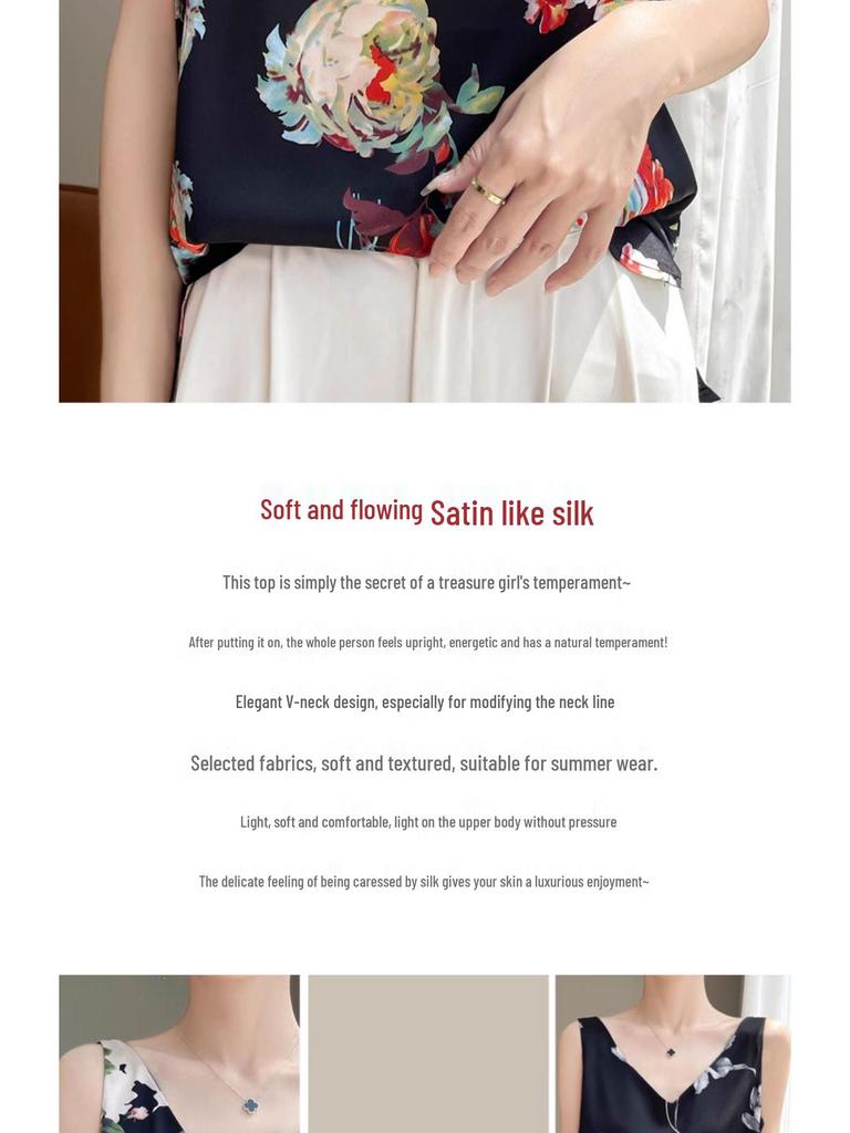 High-Quality Chinese-Style Satin V-Neck Camisole: Women's Sleeveless Summer Top