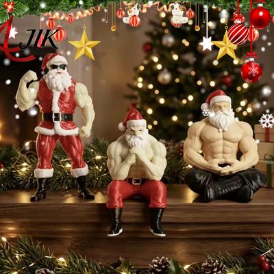 Creative Christmas Desktop Decor Muscular Santa Claus Figurine, Funny Hilarious Resin Strong Statue, Novelty Bodybuilder Decoration Collectible