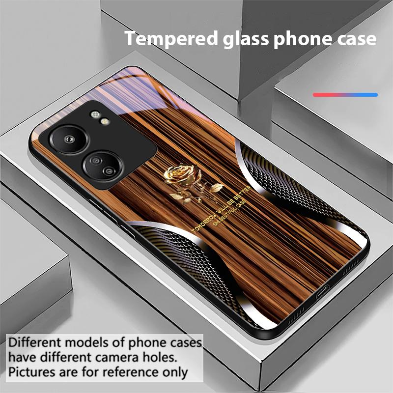 Holzmaserung Schlange Für Xiaomi Redmi 13C Note13 12 Pro Plus 5G Note 9 13T Pro POCO X6 F5 F6 Schwarz Gehärtetes Glas Handyhülle