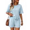 Women’s Relaxed Fit Short Sleeve Top and Shorts Two Piece Outfit Set for Casual Summer Wear Lounge and Daily Activities