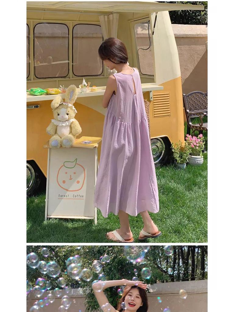 Women's Elegant Purple Sleeveless Camisole Dress for Summer 2025 Seaside Vacations