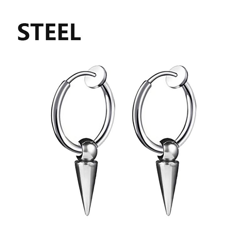 2PC Punk Stainless Steel Small Hoop Earrings for Men and Women Gothic Cross Ear Ring Pop Hip Hop Piercing Ear Studs Zircon