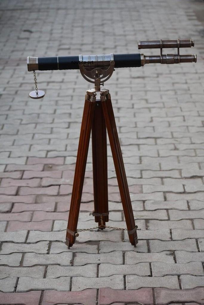 Brass Telescope with Wooden Tripod: Nautical Home Decor (62 Inch)