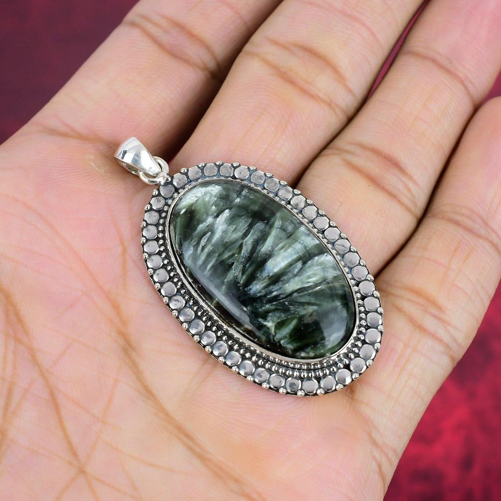 Seraphinite Pendant, 925 Solid Sterling Silver Pendant Handmade Gemstone Jewelry, Gifts For Wife Brand New Pendant