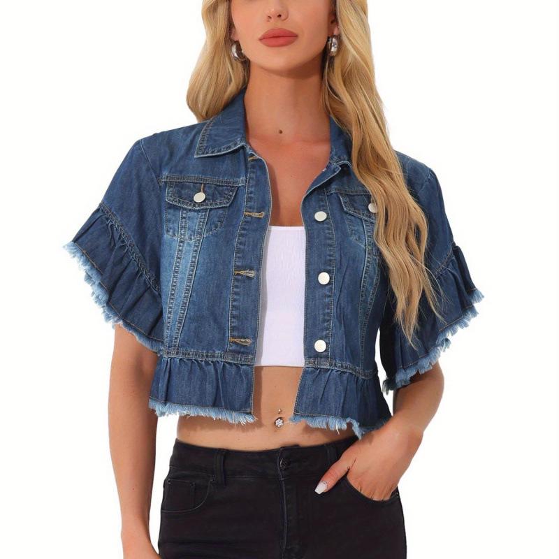 2026 Новая легкая джинсовая куртка с оборками для женщин (Европа и Америка) Extra Large