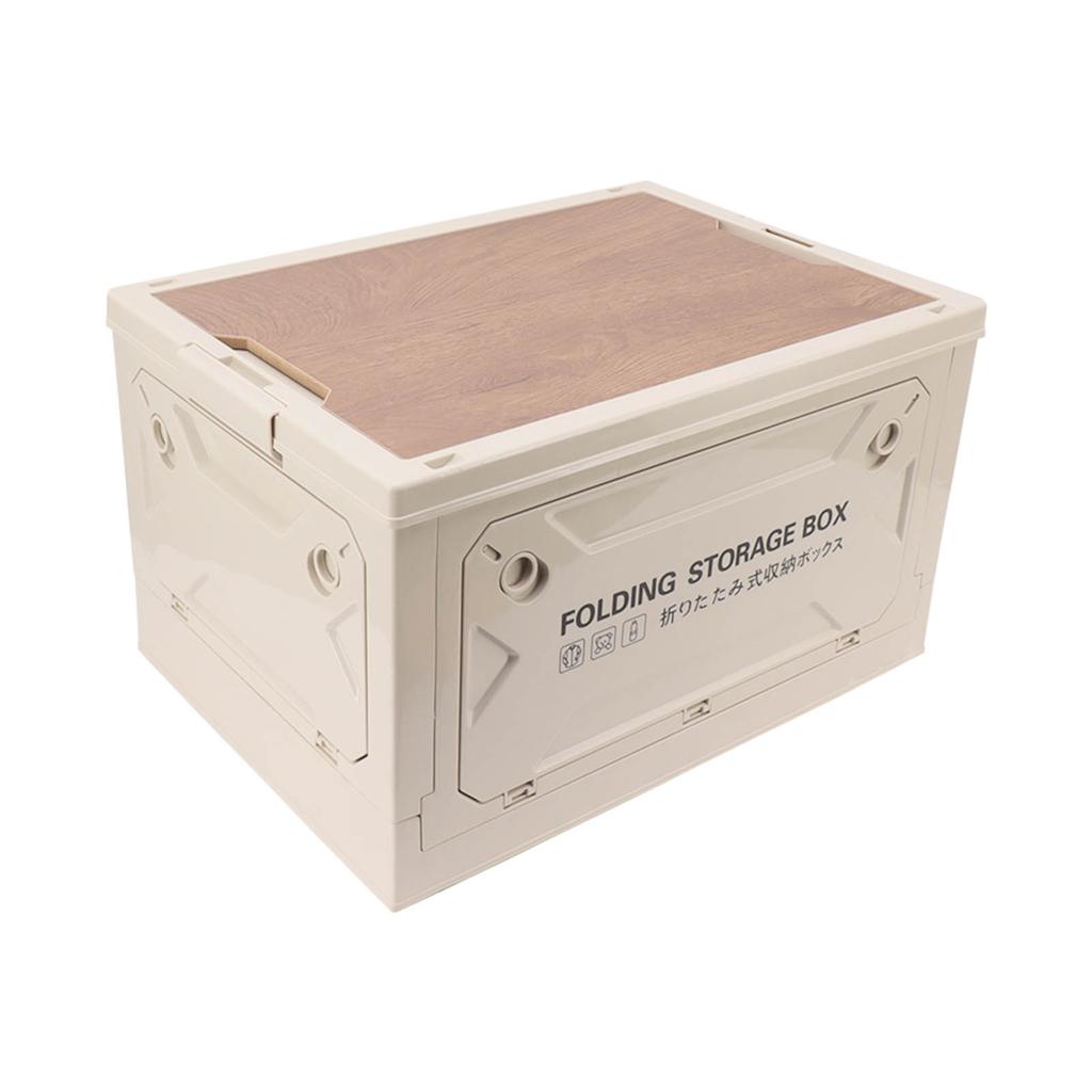 Folding Camping Storage Box with Wooden Lid Collapsible Storage Bin Container with Wheels for Car Camping Picnic