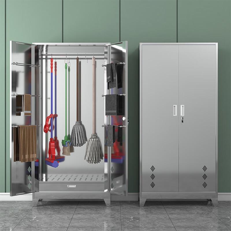 WEZHO Stainless Steel Double Door Cleaning and Tool Storage Cabinet CN plug (adapter included)