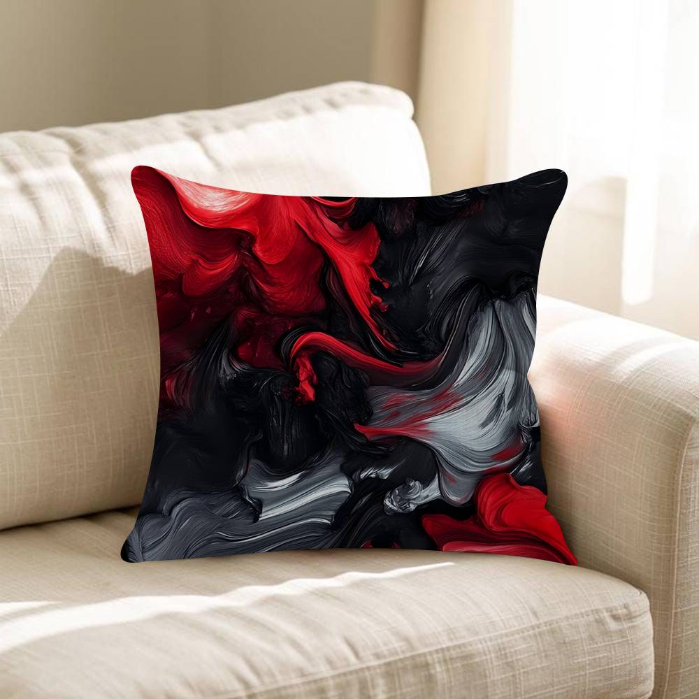 Federa per Cuscino Decorativa da Divano per Soggiorno Casa Decorazione Personalizzata Ripple Art Nero Rosso