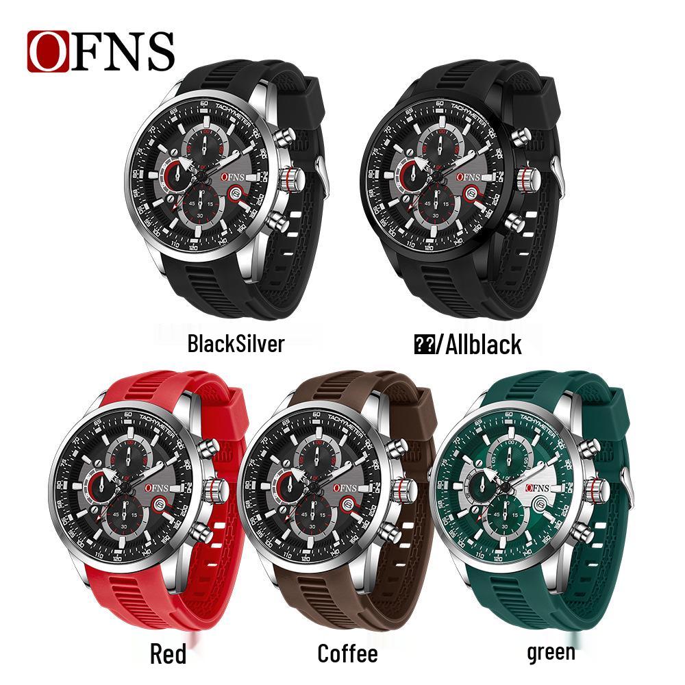 OFNS Business Men's Quartz Watch: Fashionable, Three Sub-Dials, Six Hands, Calendar, Waterproof.