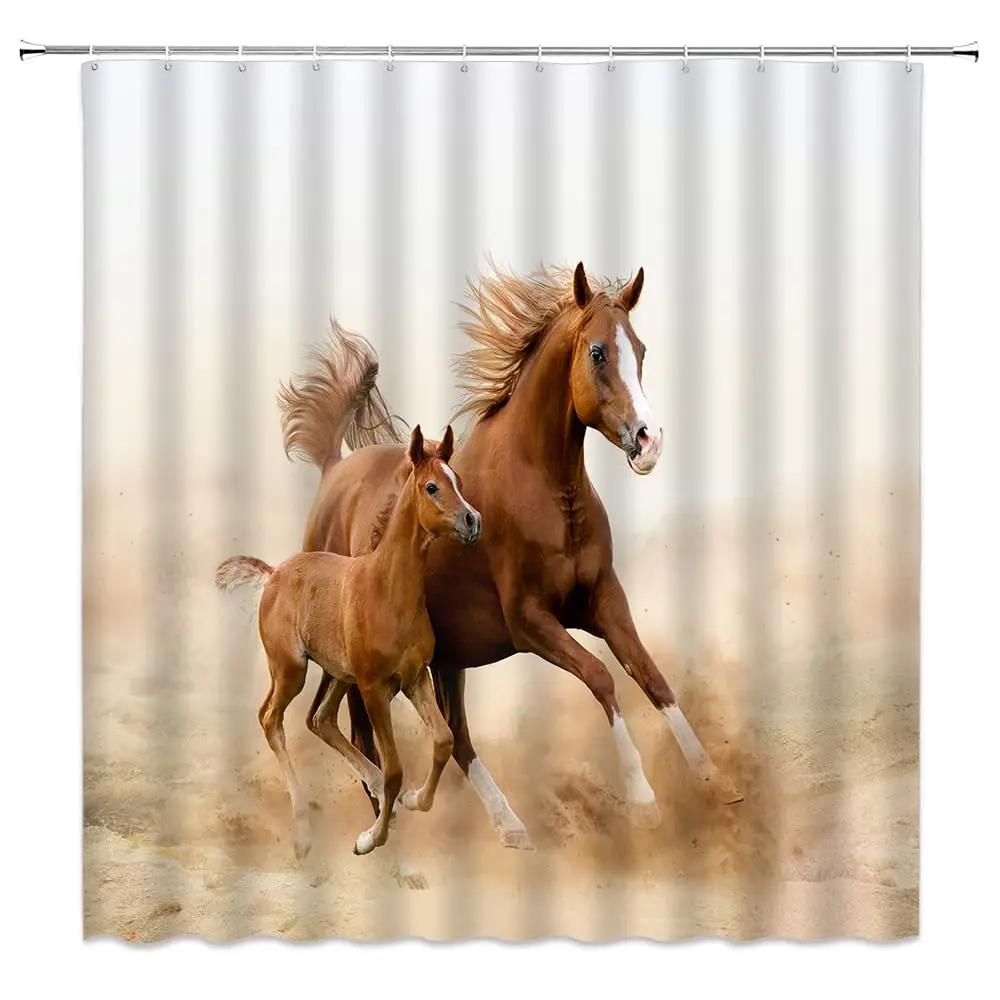 Horse Shower Curtain Western Masculine Horses Run In Farm Field Animal Farmhouse Bath Curtain Waterproof Polyester Fabric Decor