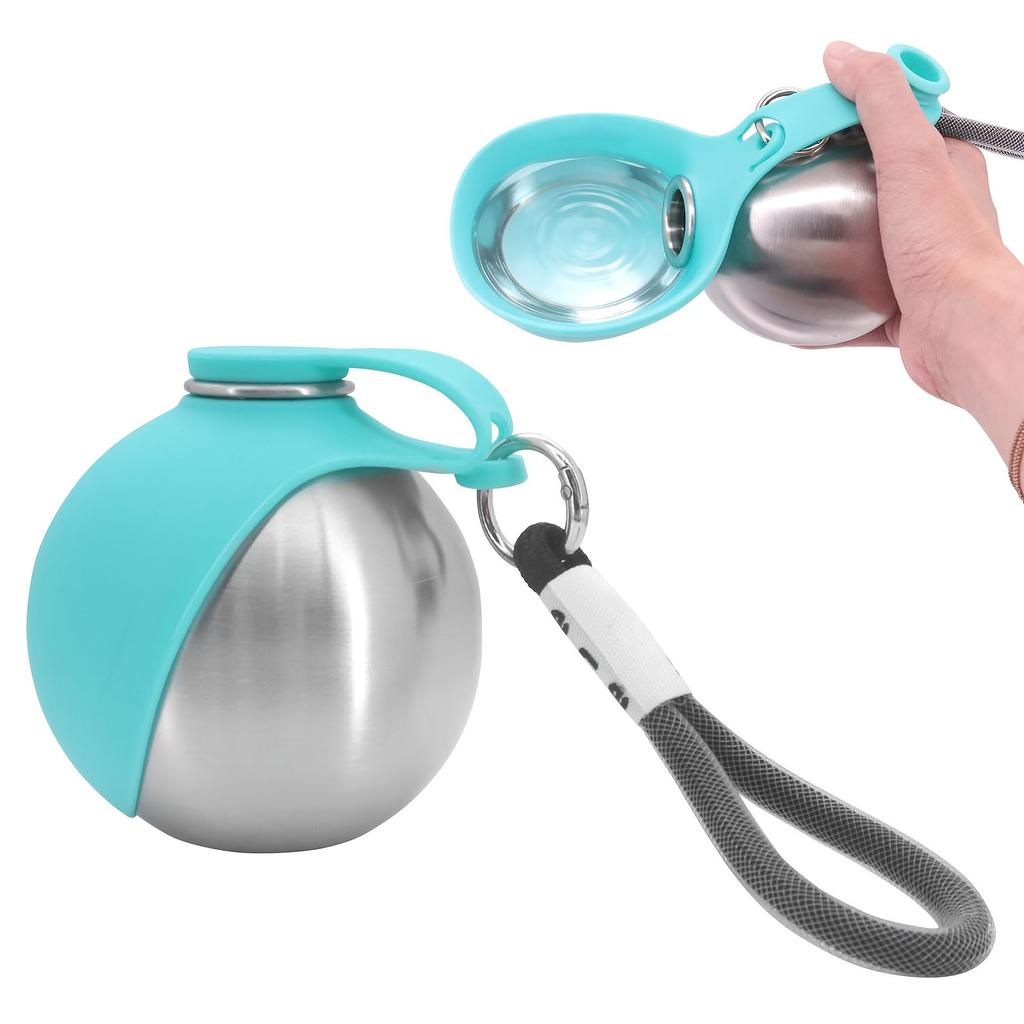 Portable Dog Water Bottle 285ml Stainless Steel Pet Drinking Bowl with Lanyard Leak-Proof 2-in-1 Water Dispenser Walking Travel