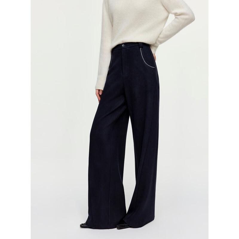 ELLE French Style Embroidered Wide-Leg Casual Trousers