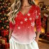 Women's Stylish Casual Christmas Printed V-Neck Three-Quarter Sleeve T-Shirt Top