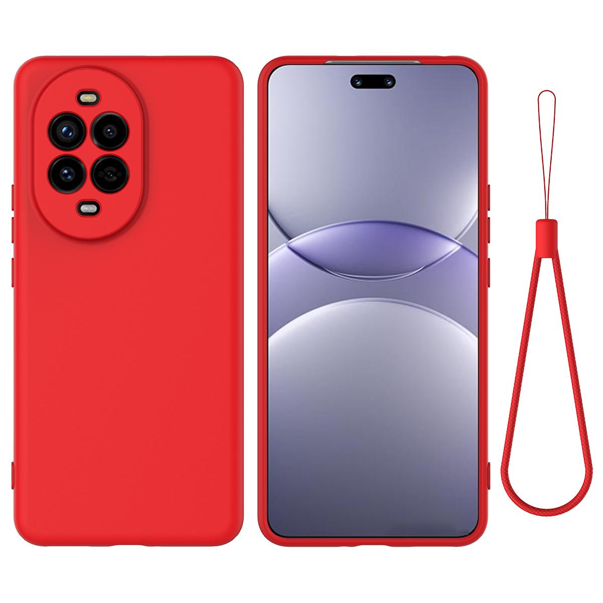 

For Huawei nova 14 Ultra 5G Liquid Silicone Case Phone Back Cover with Hand Strap Red