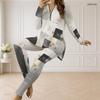 Women Plus Size Front Zip Long Sleeve Printed Longline Top Fitted Pants Two Piece Set