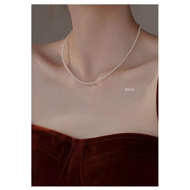 Minimalist Pearl Choker Necklace Women Handmade 3mm/4mm Warm White Imitation Chain Adjustable Length 385cm Or 405cm