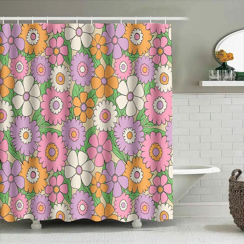 Floral Shower Curtain Botanical Flower Pattern Bathroom Decor Waterproof Fabric Vintage Nature Home Decor Artistic Washable Mode