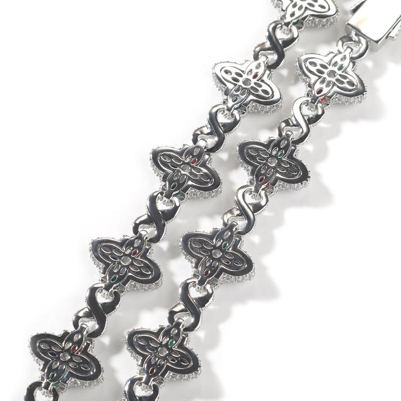 Hip-hop Rap Chain, Unlimited Four-leaf Clover Bracelet, Fashionable Cool Ruffian Handsome Premium 5A Zircon Color Necklace.