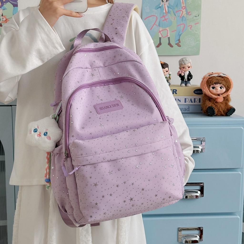 Schoolbag Korean star print sweet backpack women's large-capacity student schoolbag lightweight simple fashion casual double backpack