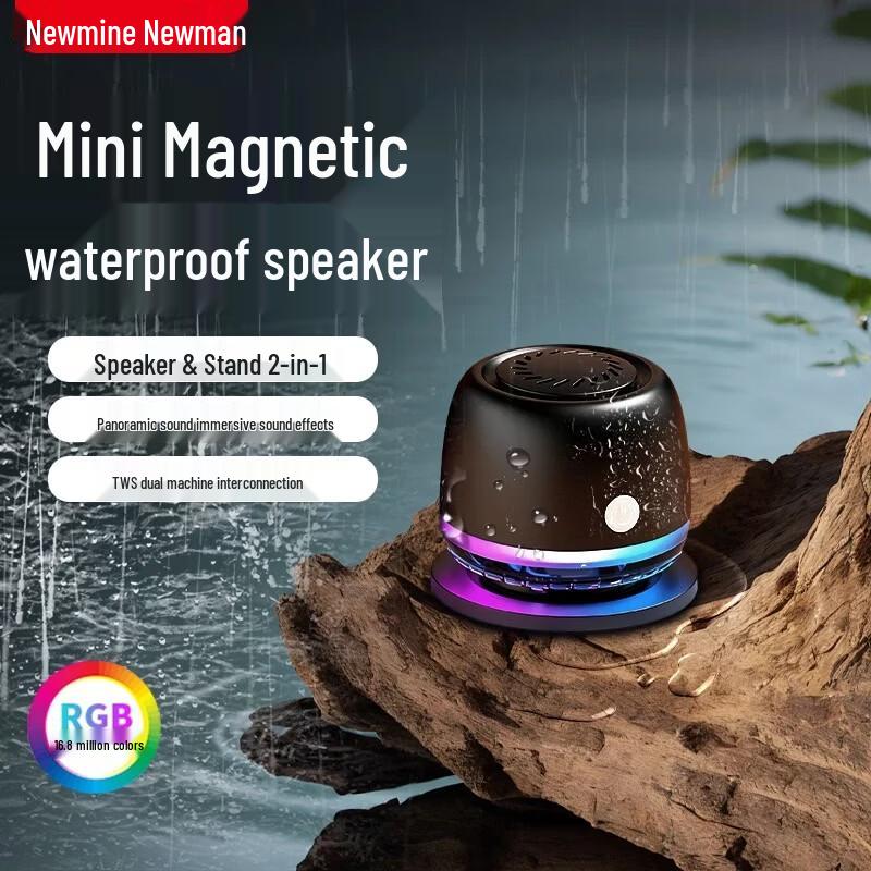 Newmine M66 Portable Magnetic Bluetooth Speaker with Ambient Light & Phone Stand CN plug (adapter included)