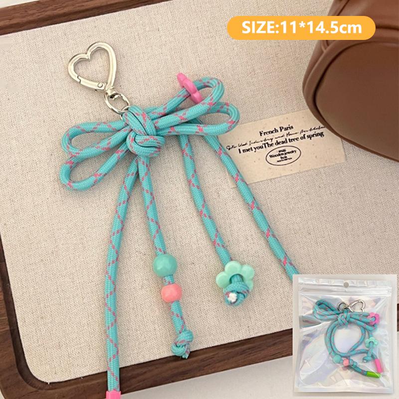 Creative Ins Style Braided Colorful Rope Keychain Trendy Bow Keyring For Girls Bag Pendant Backpack Hanging Decoration