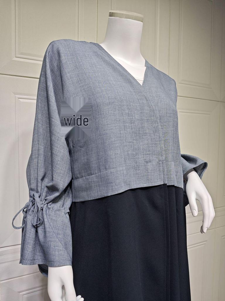 Modest Spliced Fashion Abaya with Drawstring Cuffs - Middle Eastern Style