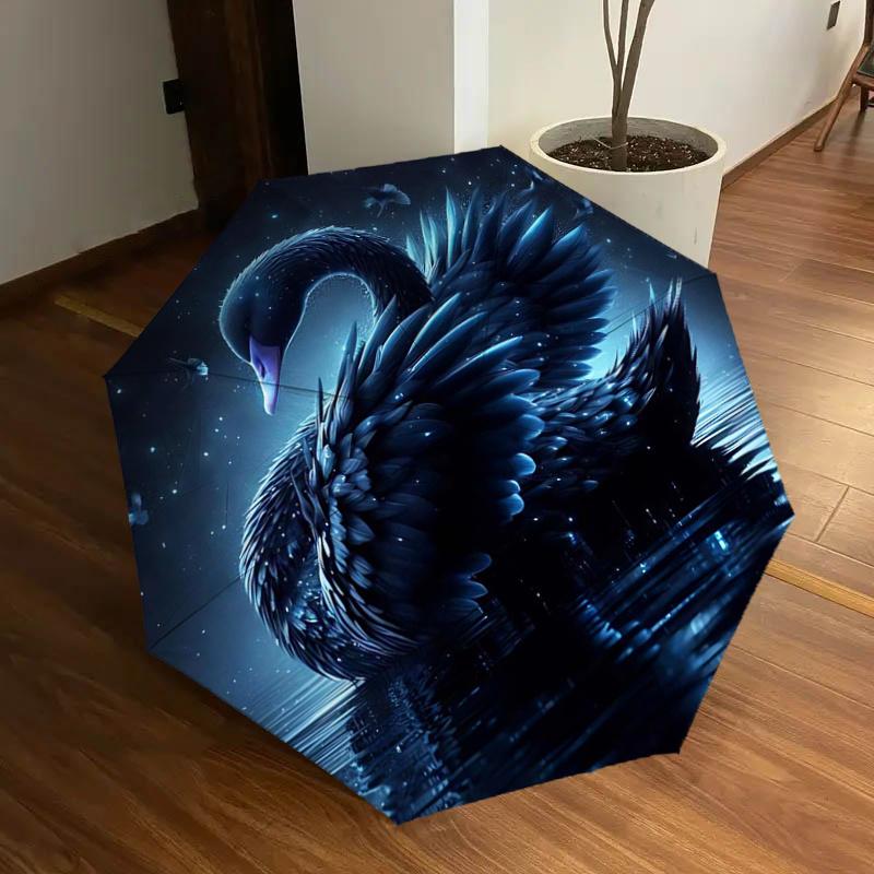 Black Swan Auto Open Close Umbrella: Portable Folding Design, 8-Bone Iron Frame, Outdoor, Ideal Gift for Fans, Travelers, Daily Use1125218a