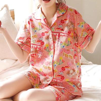 Styl Japoński Harajuku Kreskówka Uroczy Słodki Nadruk Damska Piżama Letnia Chłodna Krótka Damska Bielizna Nocna Moda Trendy Odzież Domowa