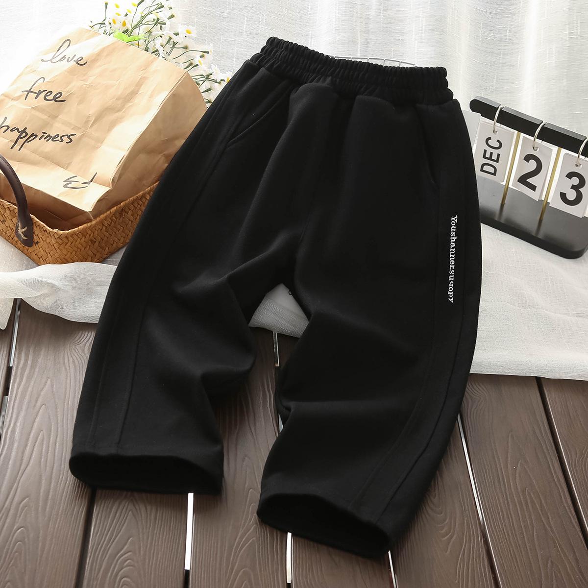 

Boys Embroidered Cotton Casual Pants - Spring & Autumn 2025, Straight-Leg Style for Kids 120 чёрный