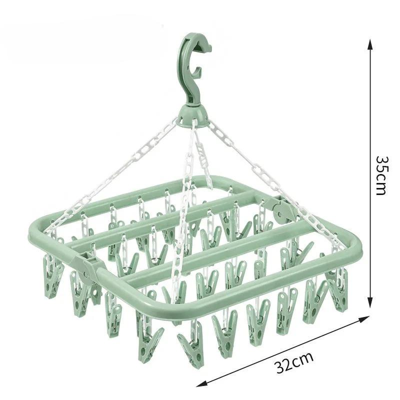 1pc Folding Hangers Multi-Functional Windproof Socks Clip Drying Hangers Household Plastic Clothing Socks Drying Hangers 32Clips