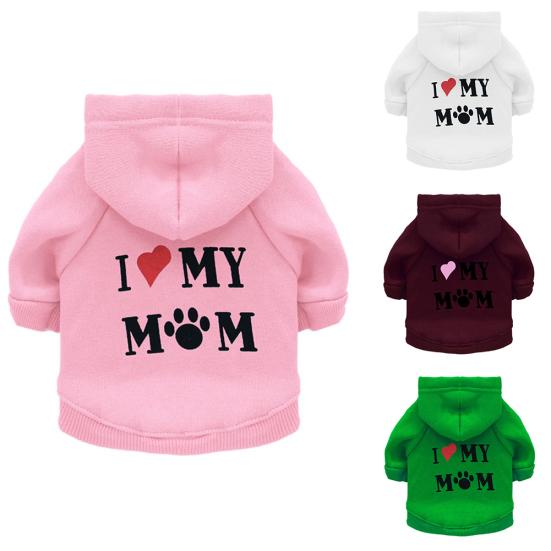 Pet Dog Short Sleeve Hooded T-Shirt I Love My Mom Letter Print Puppy Hoodies