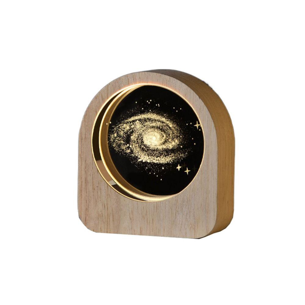 Warm Lights 3D Engraved Lamp Wooden Base Plug and Play Wood Crystal Night Light Decorative Laser Engraved