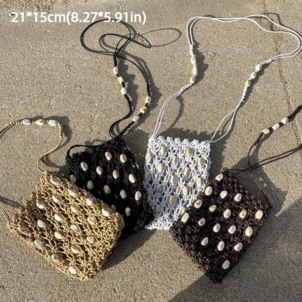 Fashion Hollow-out Crossbody Phone Bag Handmade Large Capacity Woven Crochet Bags Versatile Casual Shoulder Bag for Women