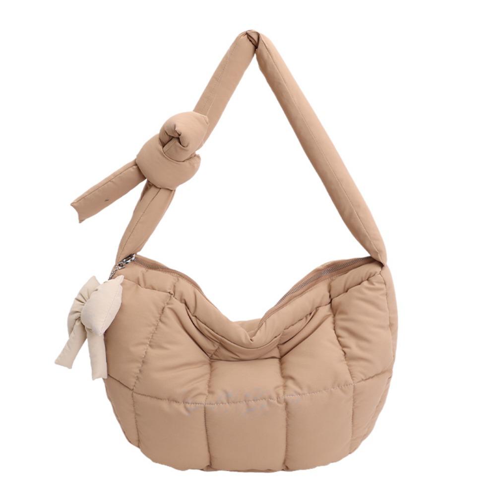 Korean Style Puffer Cloud Shoulder Bag Bow Pendant Dumpling Bag Casual Nylon Quilted Handbag  Daily