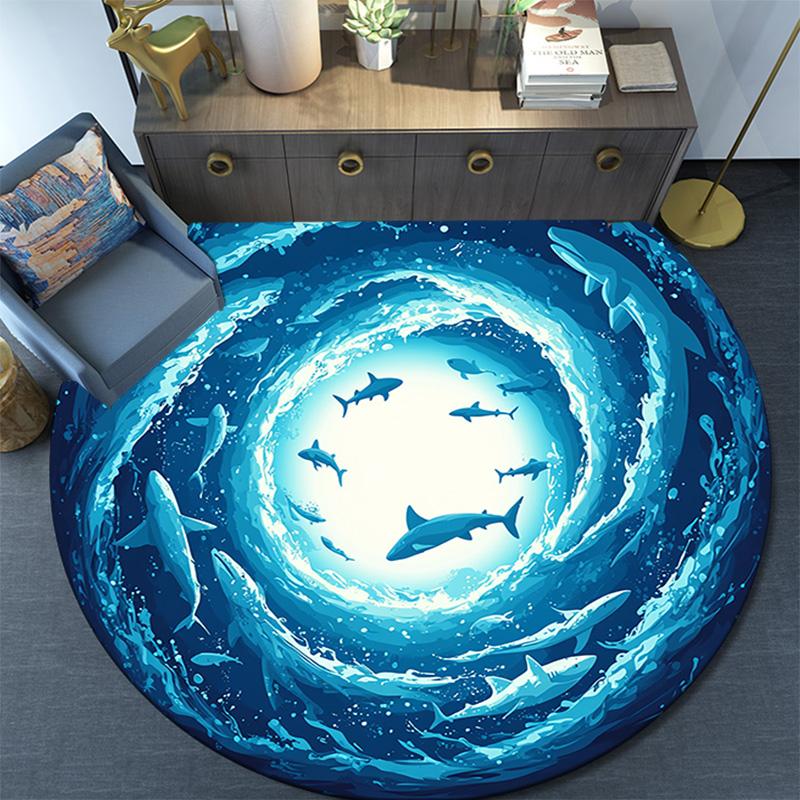 Sharks Round Area Rug,Carpet Rug for Living Room Bedroom Sofa Playroom Decor,Non-slip Floor Mat