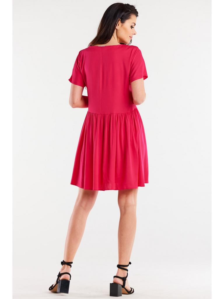 Loose viscose mini dress with short sleeves, fuchsia S