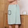 Men Bath Skirt Towel with Pocket Coral Fleece Quick Absorbent Adjustable Waist Button Closure Towel Wrap Sauna Towels Men Wrap Robe for Gym Spa Beach