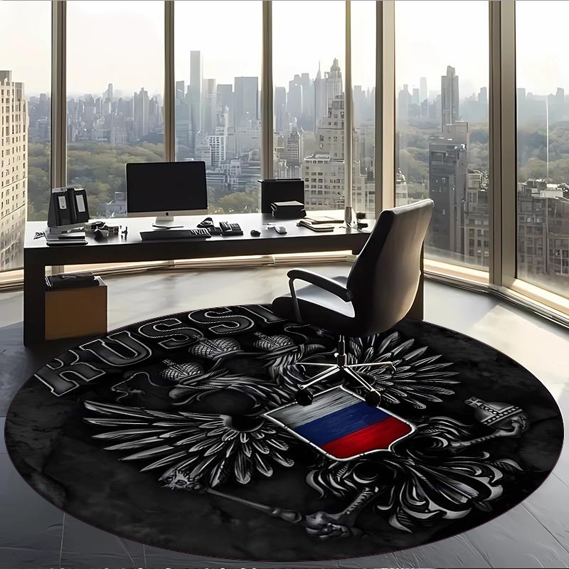 Russian Double Headed Eagle (5) Round Office Rug Decorative Floor Rug for Office Bedroom Living Room and Home Space