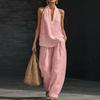 Plus Size Women's Halter V-neck Cotton Linen Blend Casual Two-piece Set