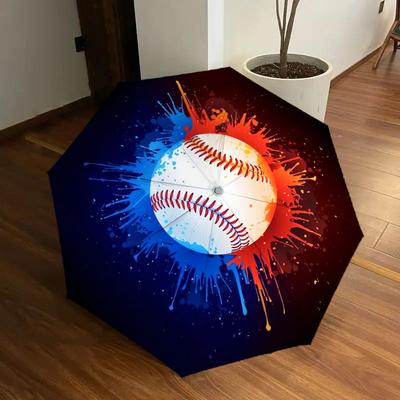 1pc Baseball Splatter Art Print Umbrella with Plastic Handle,Suitable for All Seasons Home Travel Outdoor UmbrellaDD070