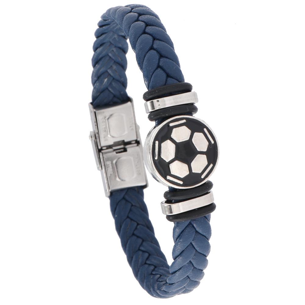 

Мужской светящийся кожаный браслет из нержавеющей стали с символикой футбольной команды - Памятный подарок темно-синий