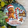 Merry Christmas Gingerbread Man Round Wooden Hanging Sign, 2D Flat Printed Christmas Door Wall Ornament, Winter Xmas Home Decor Gift