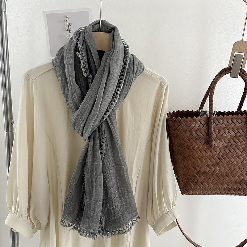 Artistic Style Long Solid Color Scarf for Women Summer and Autumn Photography Shawl Sunscreen Scarf