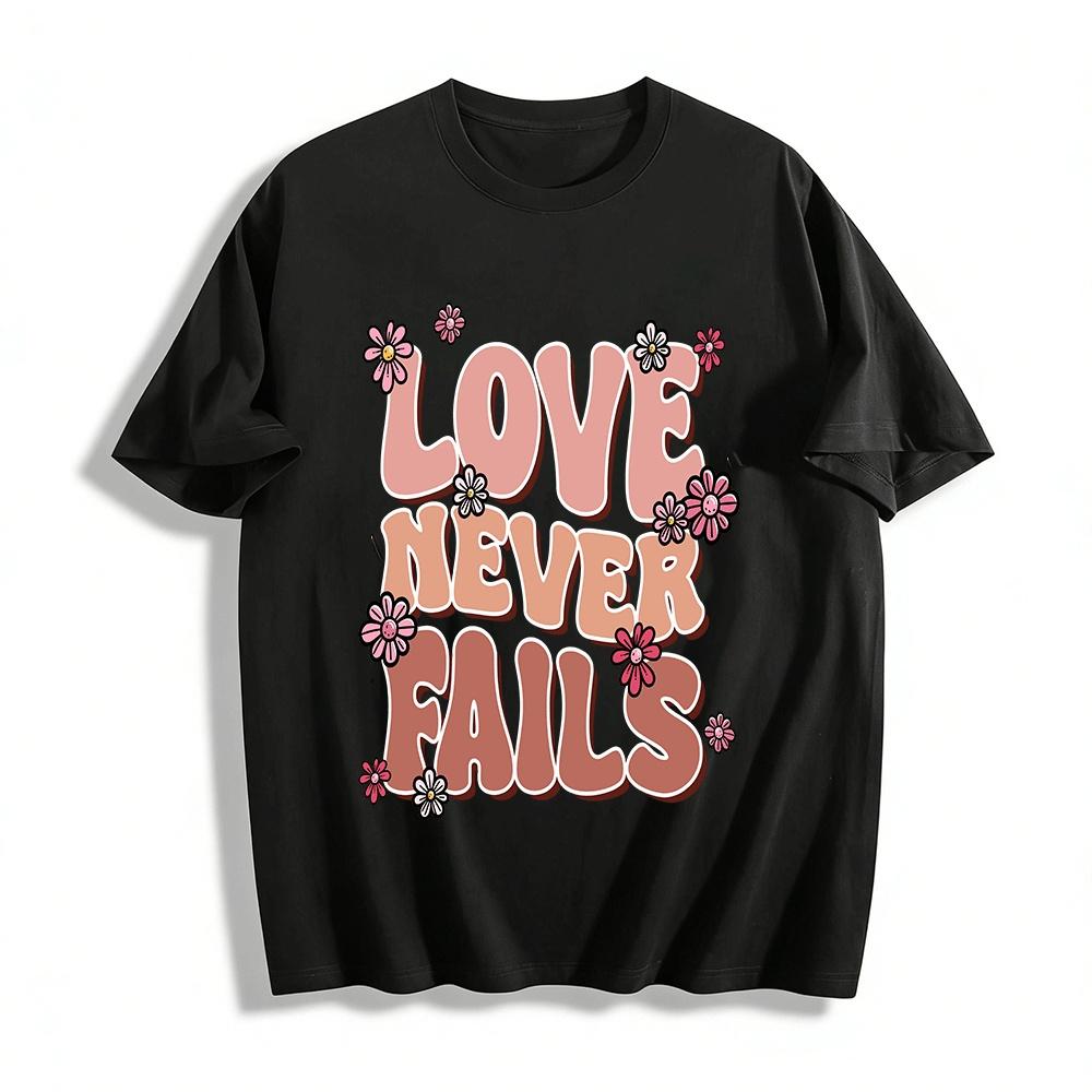 Vintage Love Never Fails Floral Print Casual Crew Neck T-Shirt Pure cotton T-shirt XXS