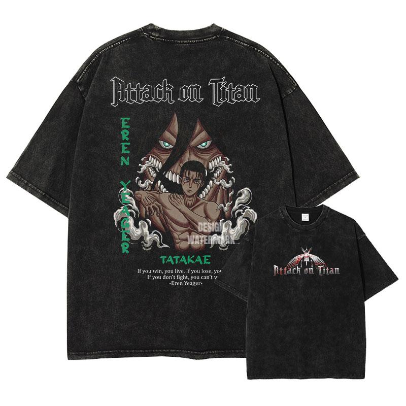Anime Levi Ackerma T Shirts Oversized Vintage Washed AAttack on TTitan Tshirt Retro Streetwear TTitan AAttack Tshirt Cotton
