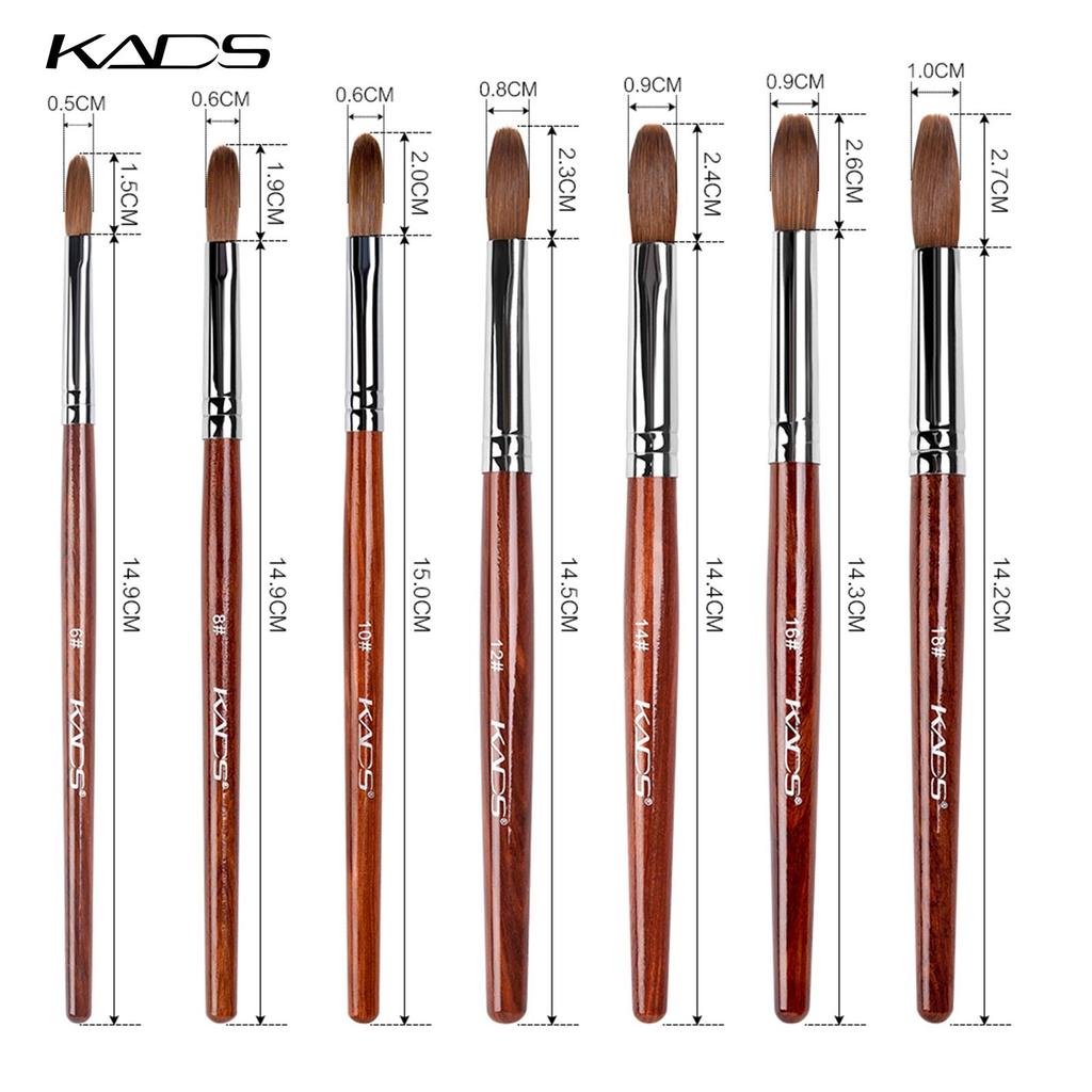 kads Kolinsky Sable Acryl-Nagelkunstpinsel, Nagelverlängerung, UV-Nagelgel, Schnitzstiftpinsel, flacher, runder roter Holz-Acrylpinsel